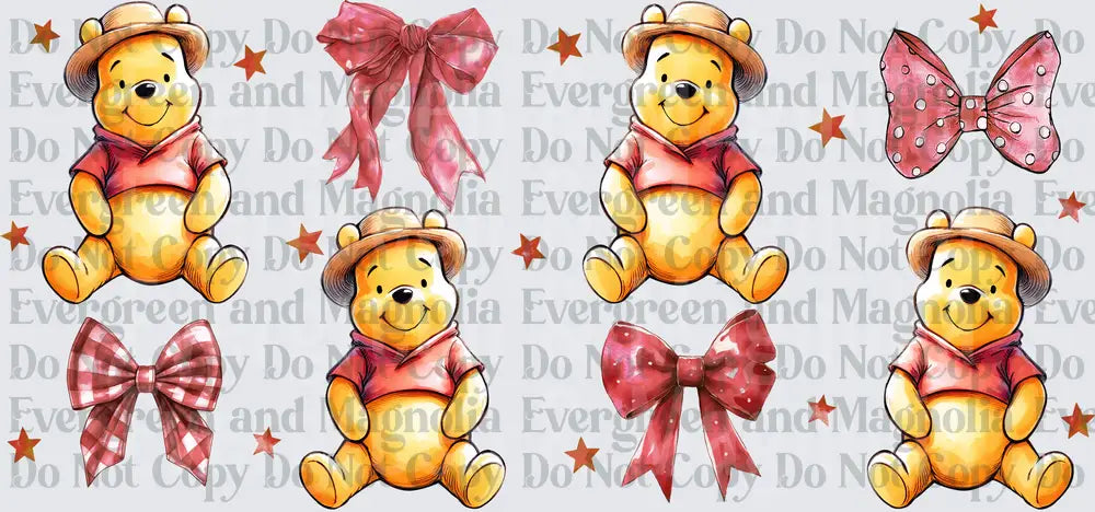 Cute Yellow Bear Coquette Bows Stars Watercolor Design