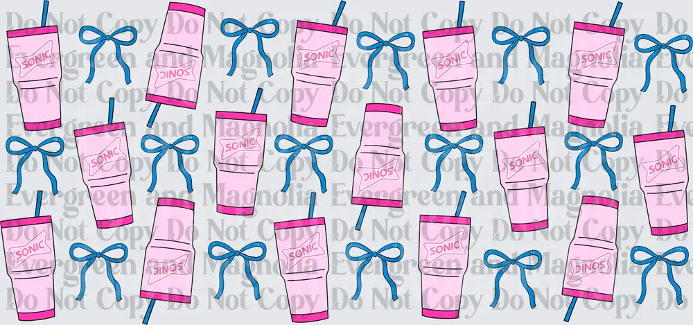 Pink Sonic Cup Blue Bow Repeat Pattern
