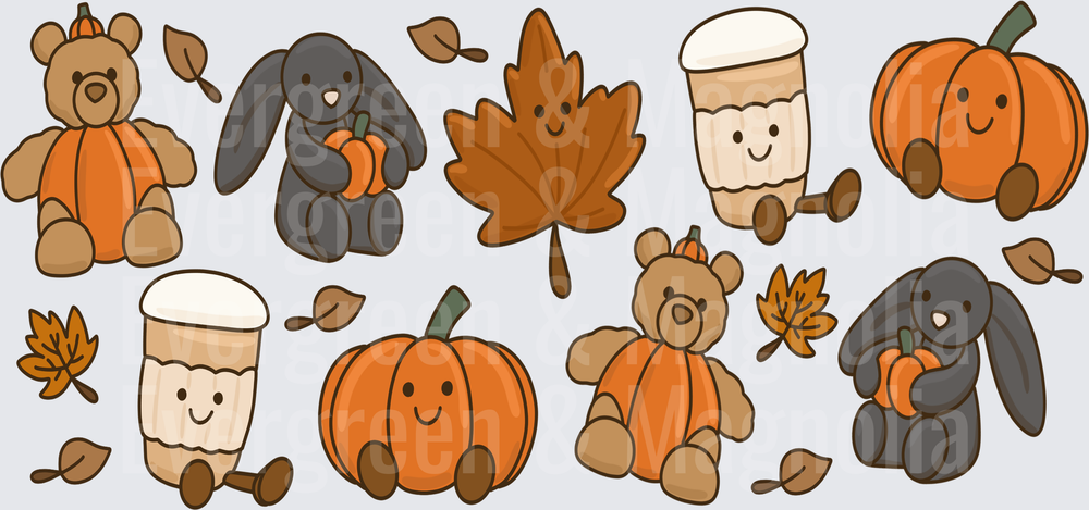 Cute Kawaii Fall Autumn Pumpkin Bear Bunny