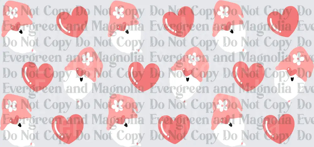 Cute Pink Flamingo with Daisy and Red Hearts Repeat Pattern