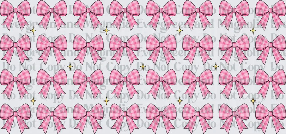 Pink Gingham Bow Pattern with Gold Sparkles