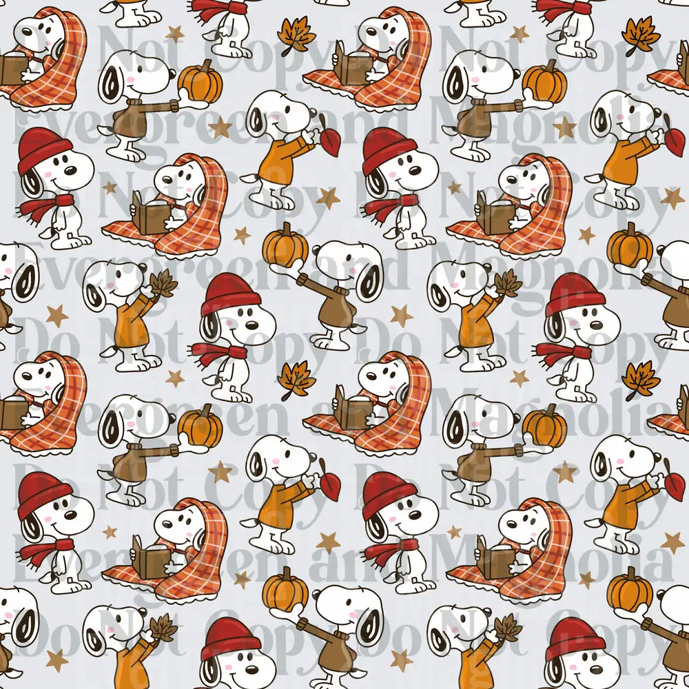 Cartoon Dog Fall Autumn Pumpkin Leaves Pattern Repeat