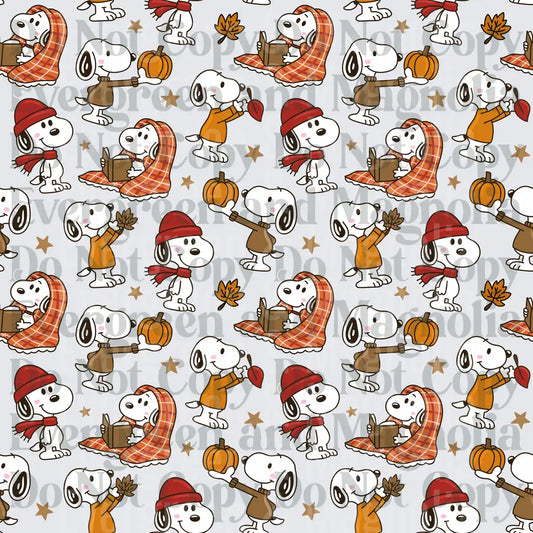 Cartoon Dog Fall Autumn Pumpkin Leaves Pattern Repeat