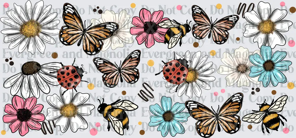 Boho Daisies Monarch Butterflies Ladybugs Bumblebees