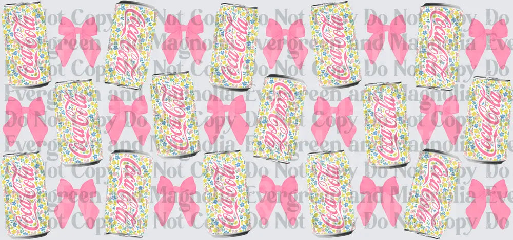 Floral Soda Cans with Pink Bows Coquette Pattern