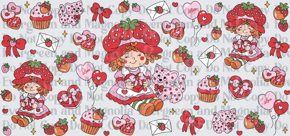 Vintage Strawberry Girl Valentine Hearts Cupcakes Pattern