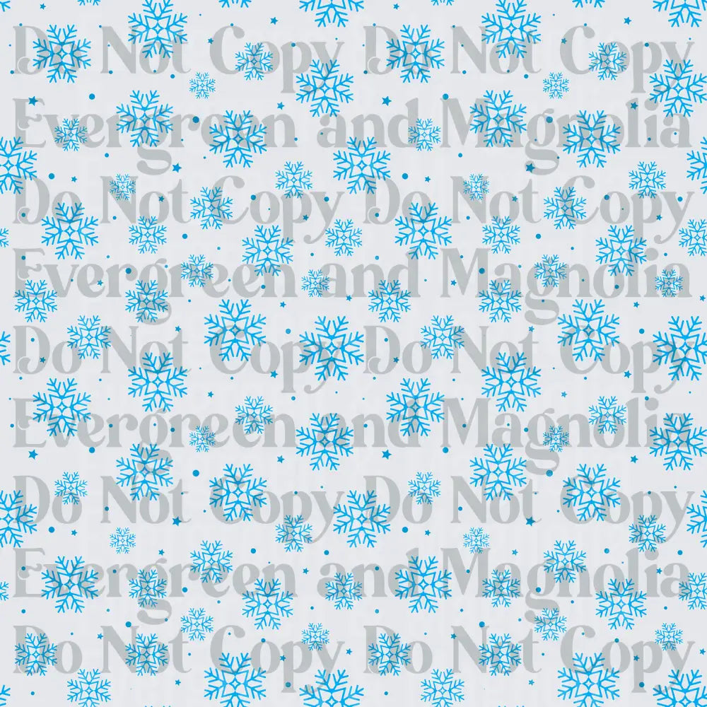 Blue Snowflake Pattern on White Winter Background