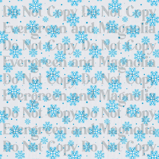Blue Snowflake Pattern on White Winter Background