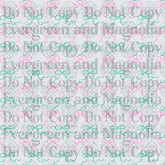 Pink and Teal Ribbon Bow Repeat Pattern with Stars