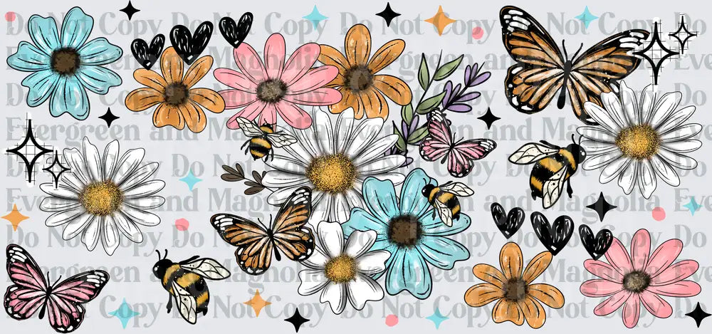 Wildflower Daisy Bee Butterfly Botanical Spring Collage