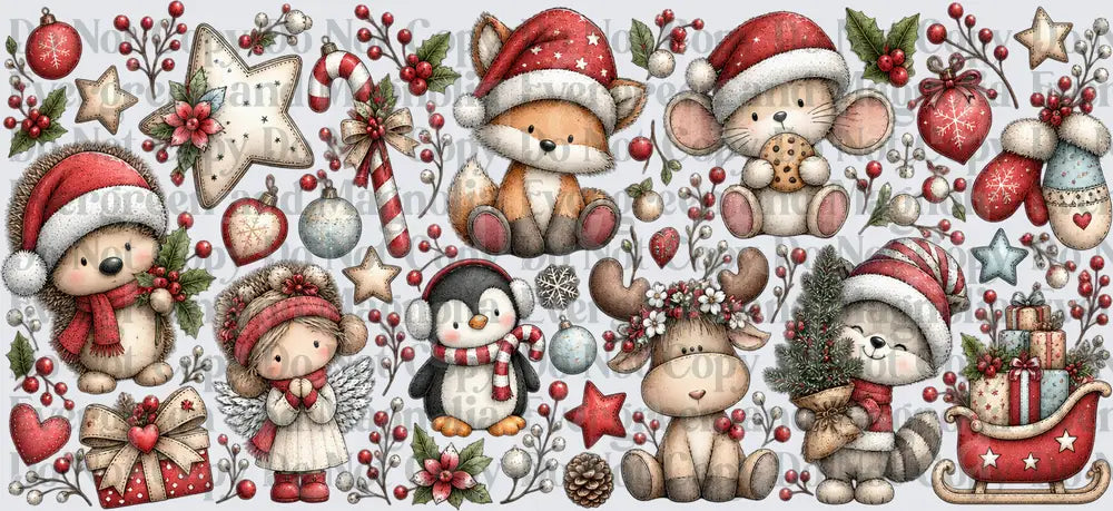 Whimsical Christmas Animals Holiday Clipart Bundle Set