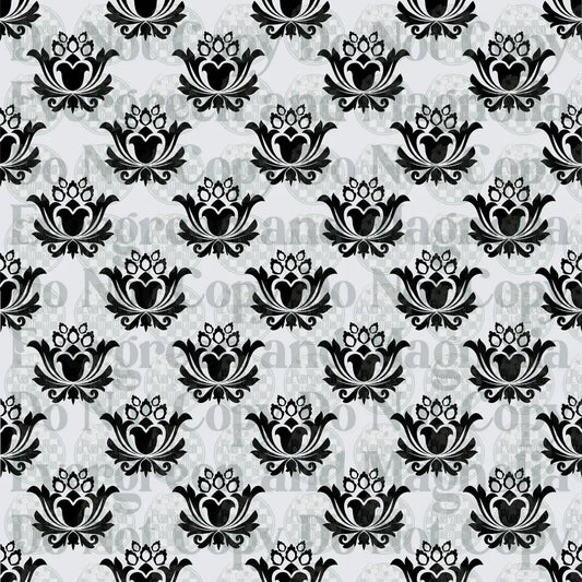 Black and White Damask Floral Repeat Pattern
