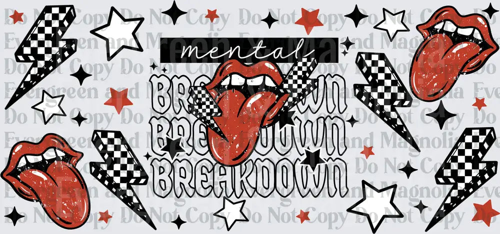 Mental Breakdown Retro Lips Lightning Bolt Checker Design