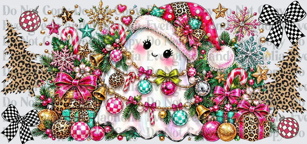 Cute Ghost Santa Hat Christmas Ornaments Leopard Bow Holiday