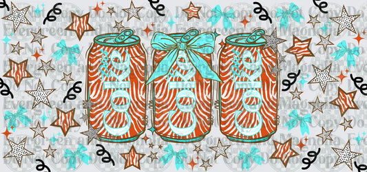 Zebra Print Soda Cans Teal Bow Stars Confetti Pattern