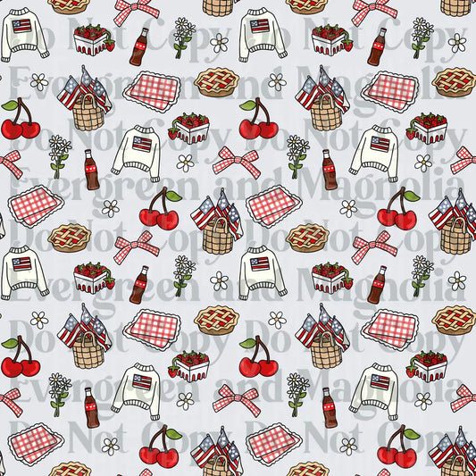 Patriotic Picnic Seamless Pattern Red White American Summer