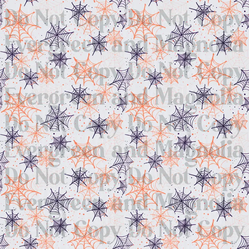 Halloween Orange and Purple Spiderweb Scatter Pattern