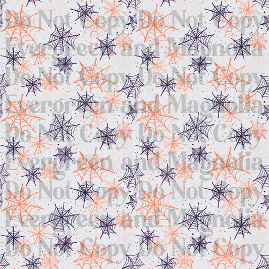 Halloween Orange and Purple Spiderweb Scatter Pattern