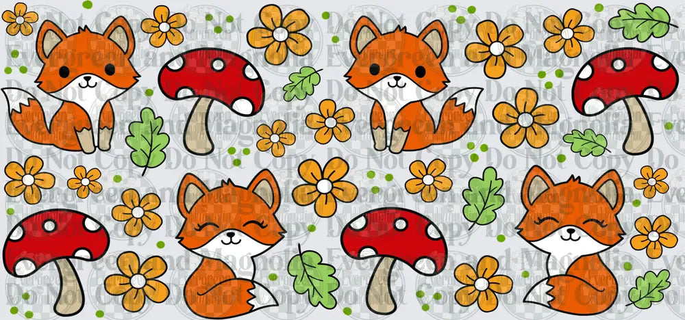 Cute Fox Mushroom Floral Forest Pattern
