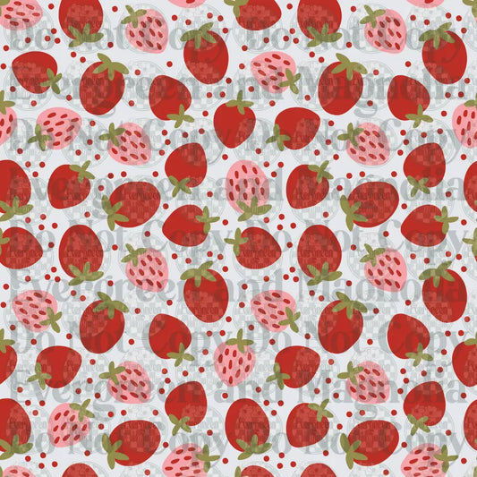 Red and Pink Strawberry Scatter Pattern on White Background