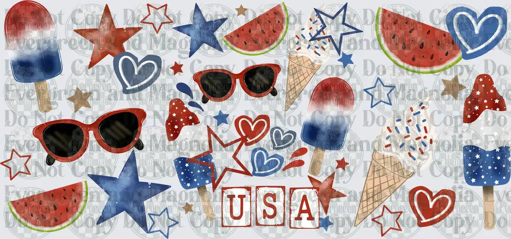 Patriotic Summer USA Red White Blue Popsicles Stars Icons