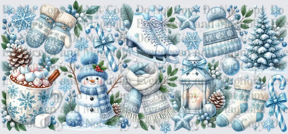 Blue and White Winter Wonderland Holiday Elements Bundle