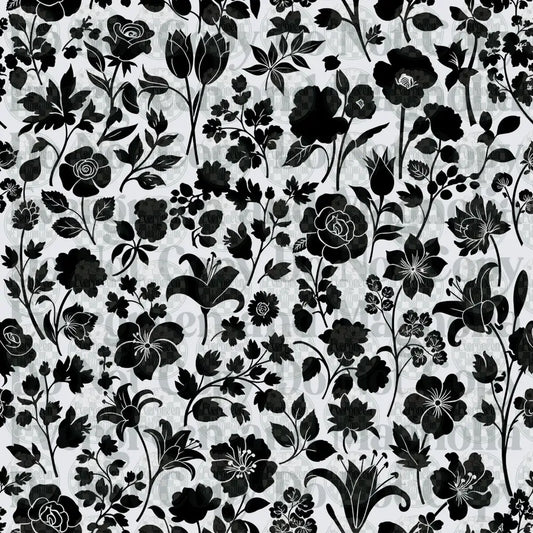 Black and White Botanical Floral Silhouette Pattern