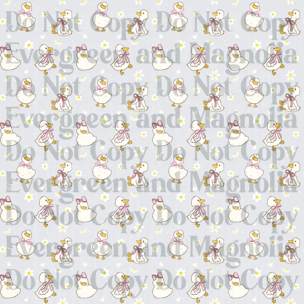 Cute White Ducks Pink Bows Yellow Dots Seamless Pattern