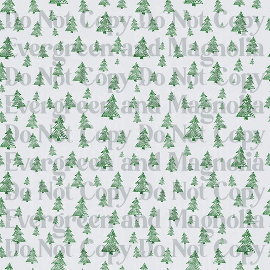Hand-Drawn Green Christmas Tree Scattered Pattern
