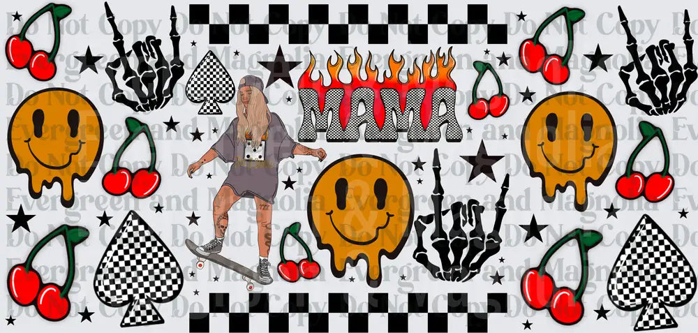 Mama Flame Skater Girl Drip Smiley Cherry Checker Gang Sheet