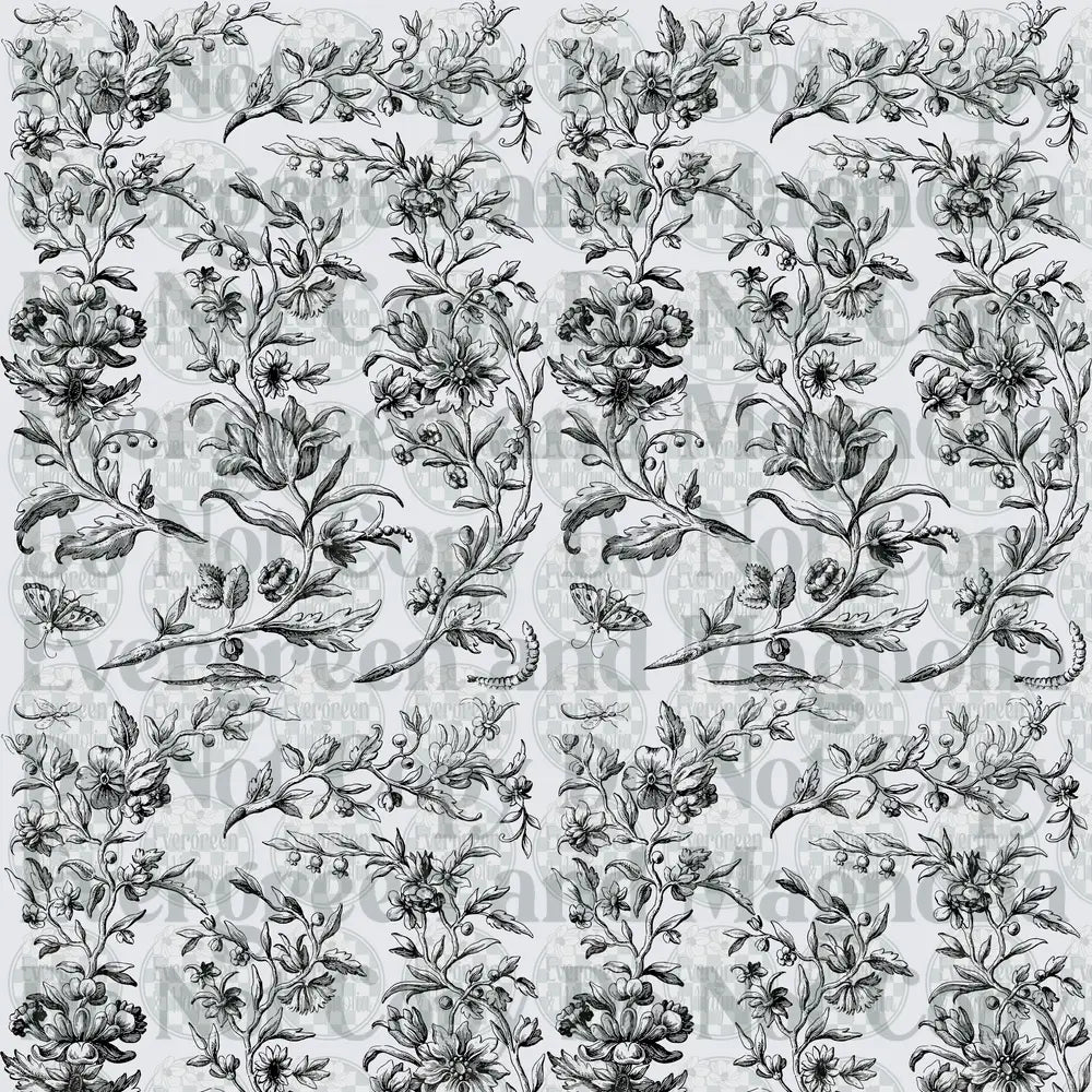 Black and White Vintage Botanical Floral Vine Repeat Pattern