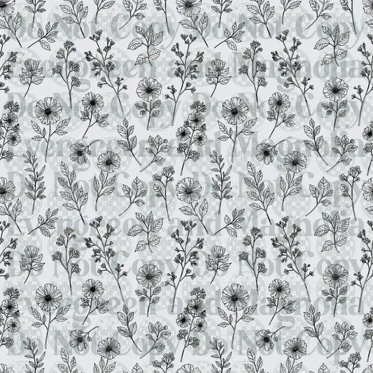 Black and White Wildflower Botanical Line Art Pattern