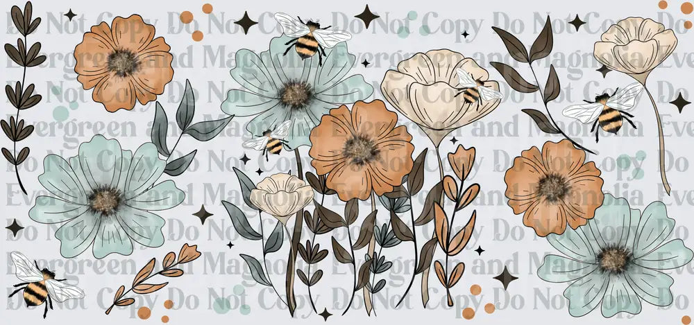 Boho Wildflower Garden with Honeybees and Sparkle Stars
