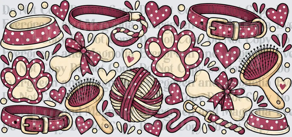Boho Pet Lover Polka Dot Paws Collars Hearts Pattern