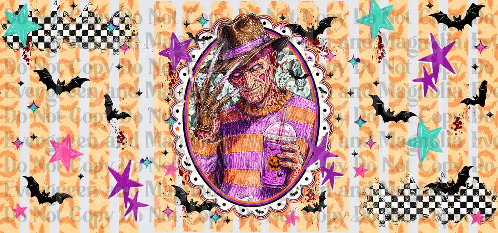 Freddy Krueger Halloween Libbey Cup Wrap with Bats Stars