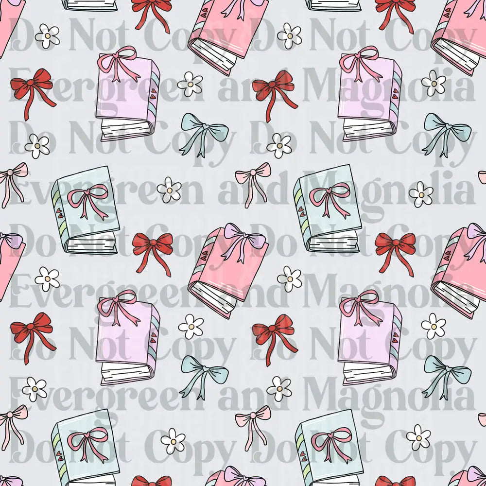 Pastel Books Bows Daisy Floral Coquette Pattern