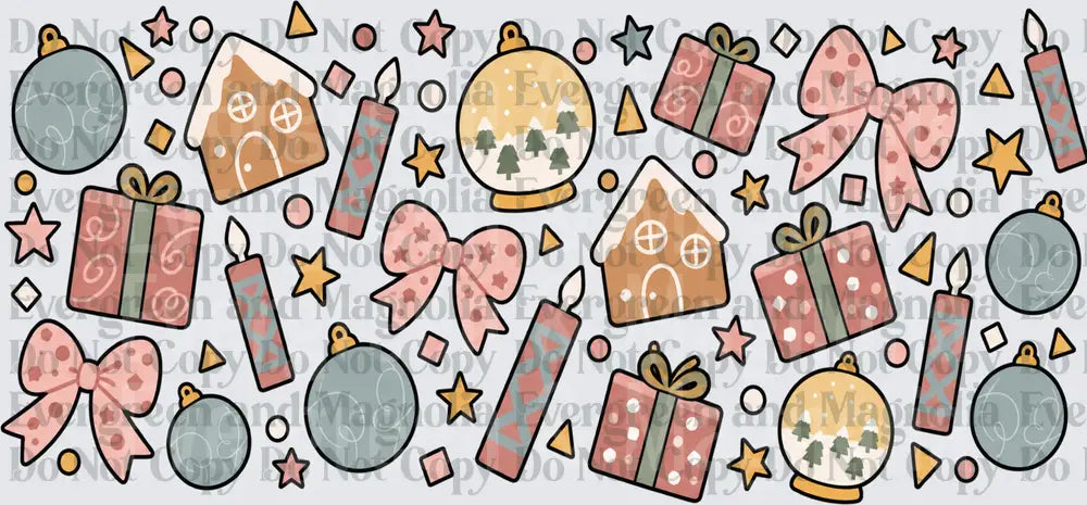 Retro Boho Christmas Elements Pattern Pastel Holiday Icons