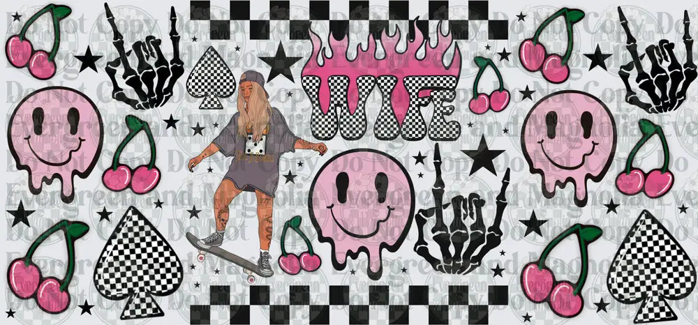 Skater Girl Wife Drip Smiley Skeleton Hand Cherry Gang Sheet