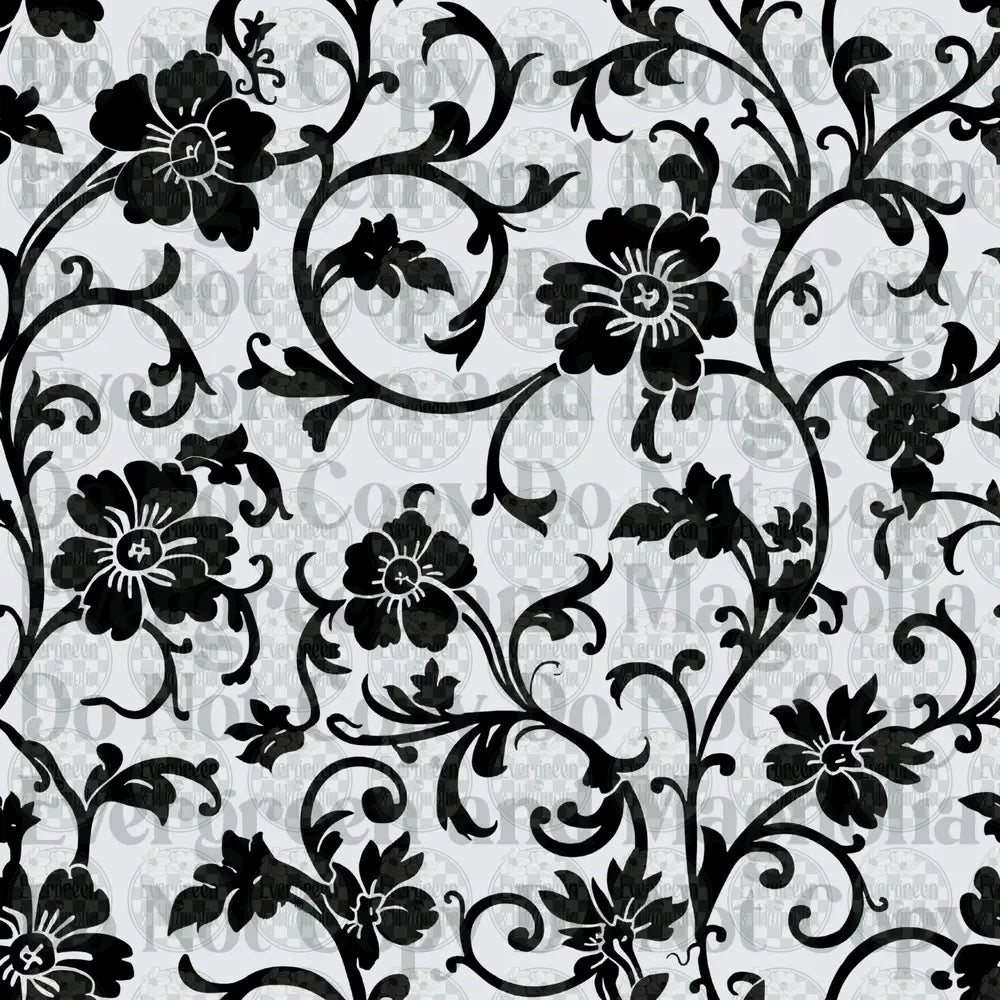 Black and White Floral Vine Scroll Pattern