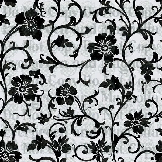 Black and White Floral Vine Scroll Pattern