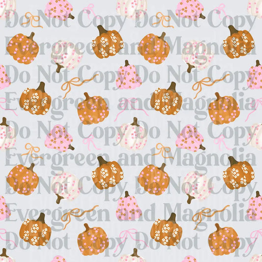 Floral Pumpkin Pattern with Pink and Gold Bows