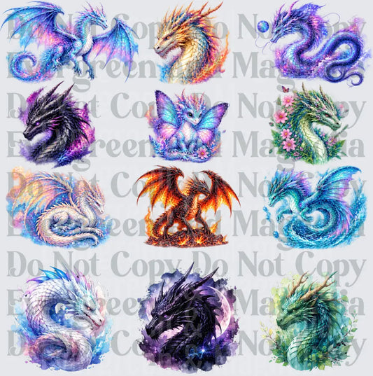 Watercolor Fantasy Dragon Collection 12-Pack Bundle