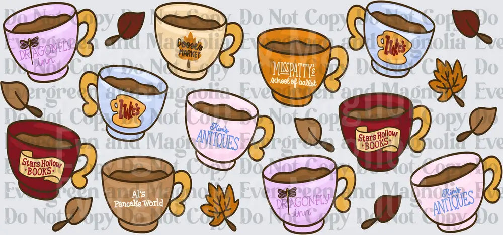 Stars Hollow Coffee Cup Collection With Fall Leaves