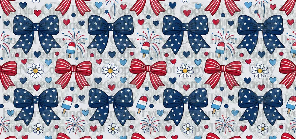 Patriotic Bows Stars Stripes Hearts Fireworks Pattern
