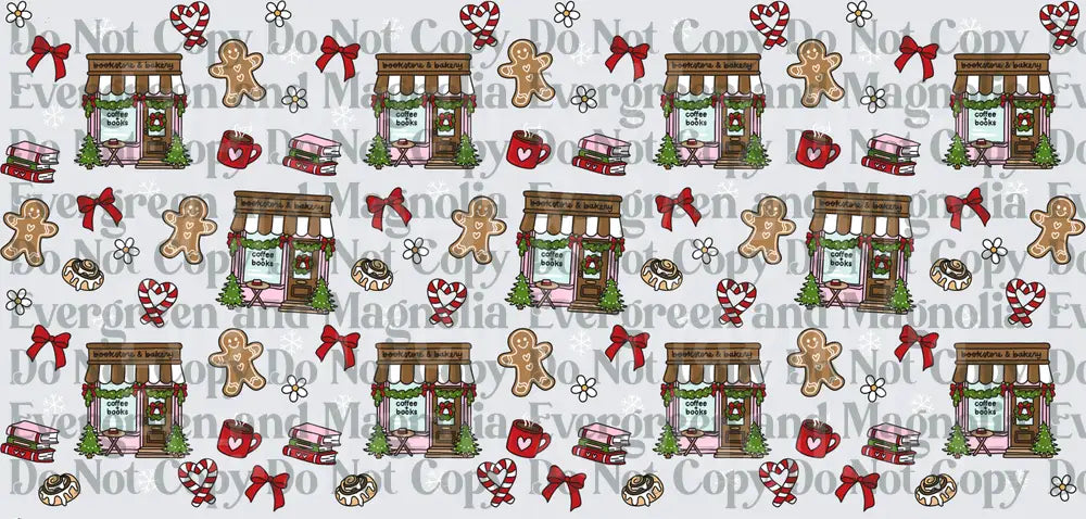 Christmas Bookstore Bakery Gingerbread Holiday Pattern