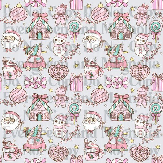 Pastel Pink Kawaii Christmas Pattern Seamless Holiday Design