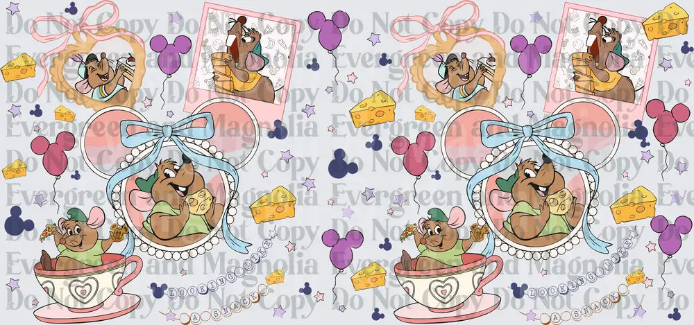 Cartoon Mouse Park Day Teacup Cheese Balloon Collage