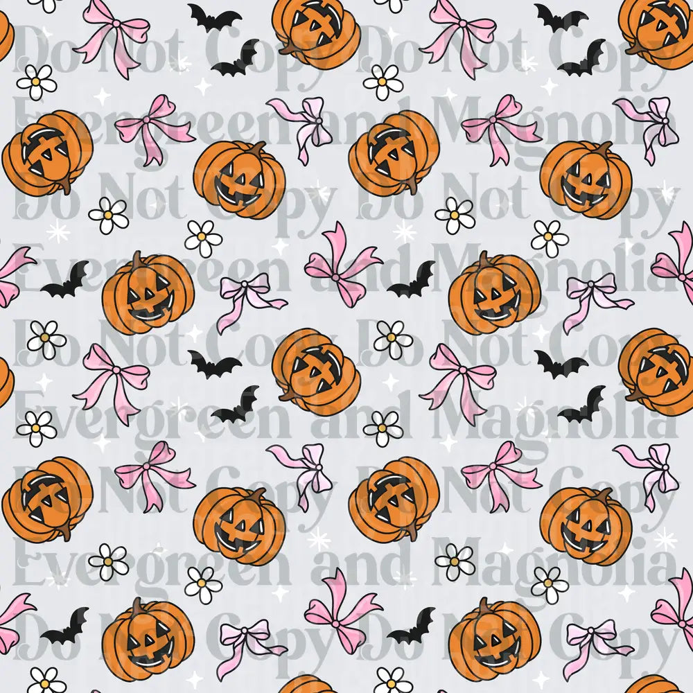 Coquette Halloween Jack-o-Lanterns Pink Bows Bats Pattern