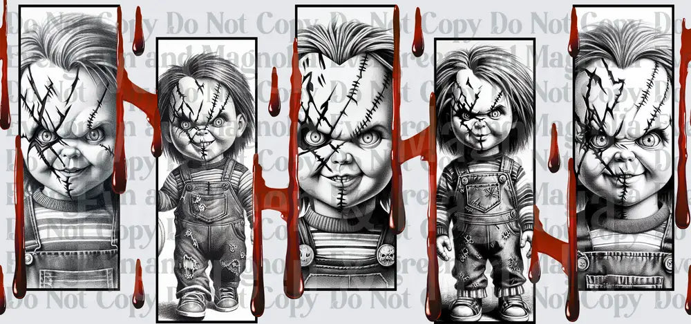 Scarred Killer Doll Pencil Sketch Panels with Blood Drips