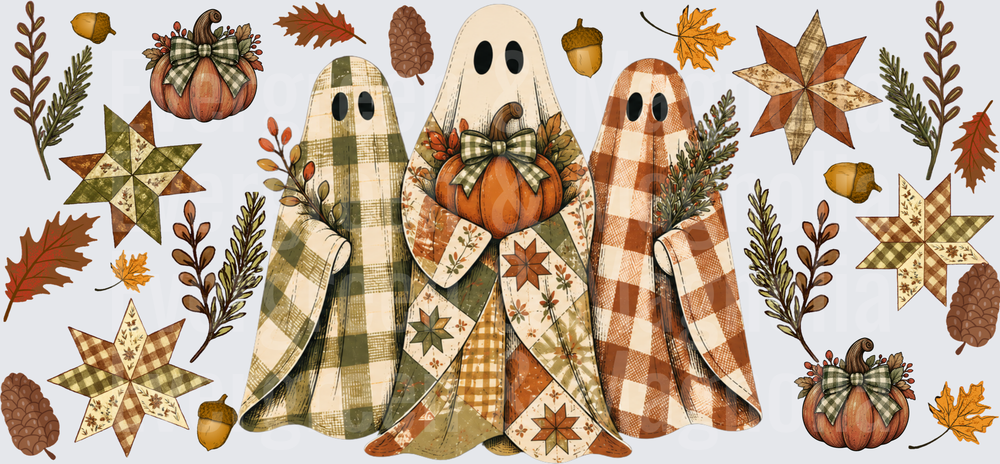 Quilted ghost trio with pumpkins